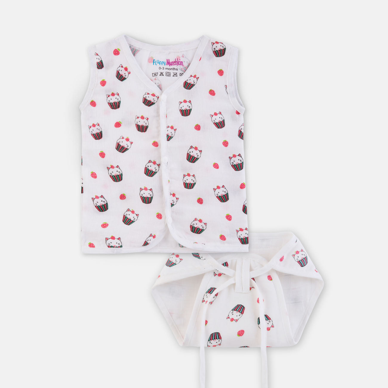 Sleeveless Jabla & Nappy Set Strawberry Kitty (Preemie & 0-3M)